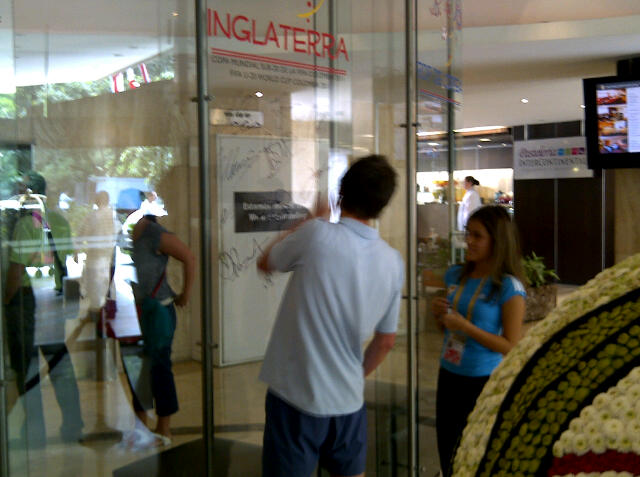 England U20s arrive in Medellin.